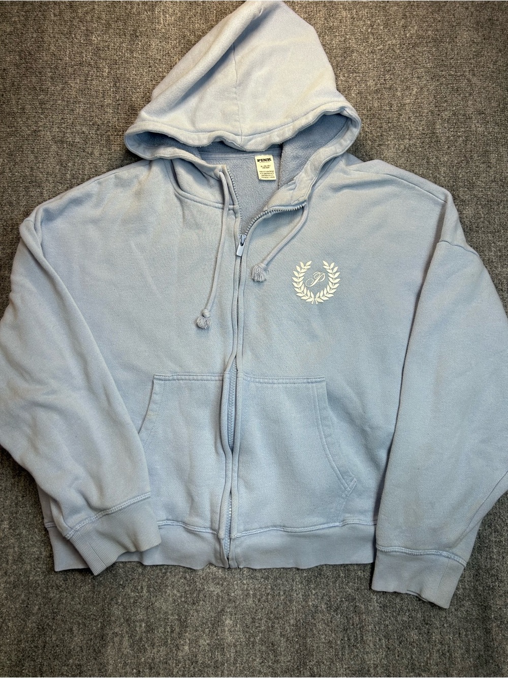 PINK Victoria's Secret Slightly Cropped Light Blue Zip-Up Hoodie Jacket
